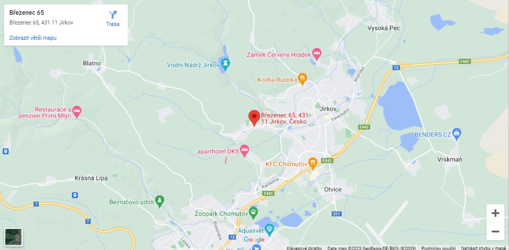 Karte mit dem Firmensitz in Březenec bei Jirkov